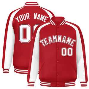 Custom Red White Varsity Full-Snap Color Block Personalized Raglan Sleeves Letterman Jacket