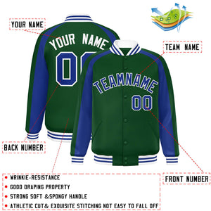 Custom Green Royal Varsity Full-Snap Color Block Personalized Raglan Sleeves Letterman Jacket