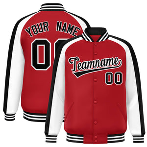 Custom Red White Varsity Full-Snap Color Block Personalized Raglan Sleeves Letterman Jacket