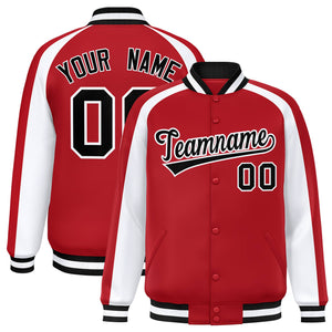 Custom Red White Varsity Full-Snap Color Block Personalized Raglan Sleeves Letterman Jacket