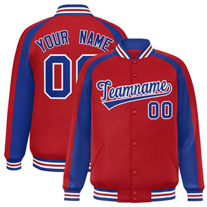 Custom Red Royal Varsity Full-Snap Color Block Personalized Raglan Sleeves Letterman Jacket