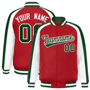 Custom Red White Varsity Full-Snap Color Block Personalized Raglan Sleeves Letterman Jacket