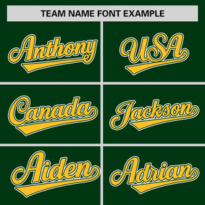 Custom Green Gold Varsity Full-Snap Color Block Personalized Raglan Sleeves Letterman Jacket