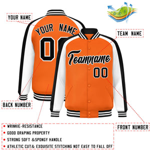 Custom Orange White Varsity Full-Snap Color Block Personalized Raglan Sleeves Letterman Jacket