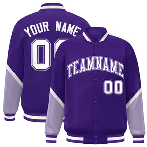 Custom Purple Light Purple Varsity Full-Snap Color Block Letterman Baseball Jacket