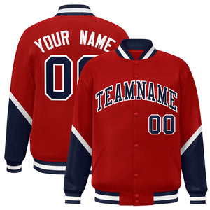 Custom Red Navy Varsity Full-Snap Color Block Letterman Baseball Jacket