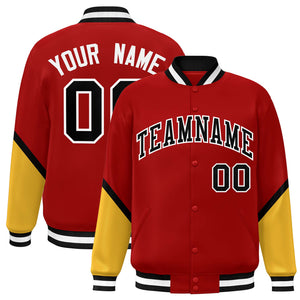 Custom Red Gold Varsity Full-Snap Color Block Letterman Baseball Jacket