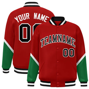 Custom Red Kelly Green Varsity Full-Snap Color Block Letterman Baseball Jacket