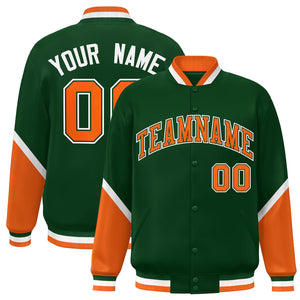 Custom Green Orange Varsity Full-Snap Color Block Letterman Baseball Jacket