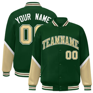 Custom Green Khaki Varsity Full-Snap Color Block Letterman Baseball Jacket