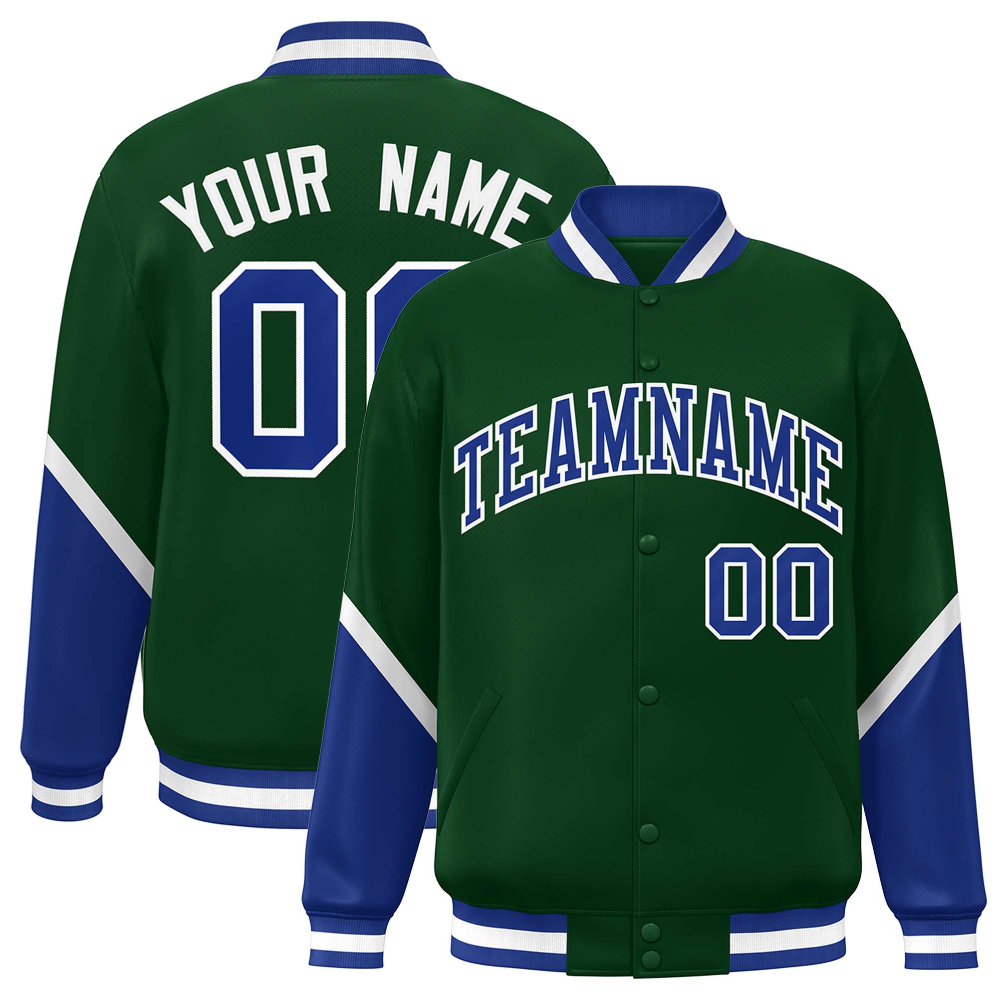 Custom Green Royal Varsity Full-Snap Color Block Letterman Baseball Jacket