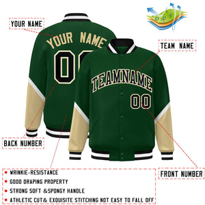 Custom Green Khaki Varsity Full-Snap Color Block Letterman Baseball Jacket