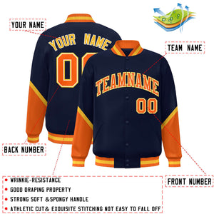 Custom Navy Orange Varsity Full-Snap Color Block Letterman Baseball Jacket