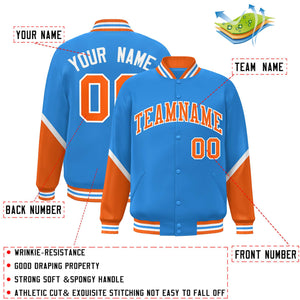 Custom Powder Blue Orange Varsity Full-Snap Color Block Letterman Baseball Jacket