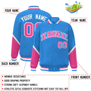 Custom Powder Blue Pink Varsity Full-Snap Color Block Letterman Baseball Jacket