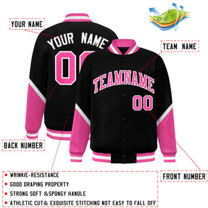 Custom Black Pink Varsity Full-Snap Color Block Letterman Baseball Jacket