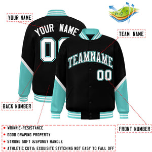 Custom Black Bright Green Varsity Full-Snap Color Block Letterman Baseball Jacket