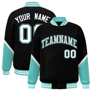 Custom Black Bright Green Varsity Full-Snap Color Block Letterman Baseball Jacket