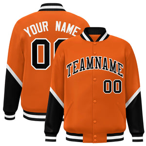 Custom Orange Black Varsity Full-Snap Color Block Letterman Baseball Jacket