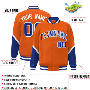 Custom Orange Royal Varsity Full-Snap Color Block Letterman Baseball Jacket