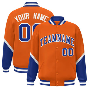 Custom Orange Royal Varsity Full-Snap Color Block Letterman Baseball Jacket