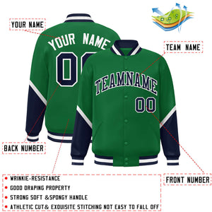 Custom Kelly Green Navy Varsity Full-Snap Color Block Letterman Baseball Jacket