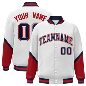 Custom White Red Varsity Full-Snap Color Block Letterman Baseball Jacket