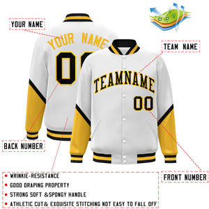 Custom White Gold Varsity Full-Snap Color Block Letterman Baseball Jacket