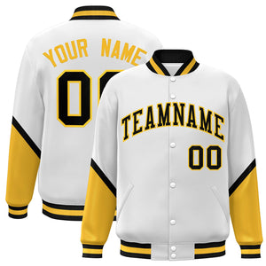 Custom White Gold Varsity Full-Snap Color Block Letterman Baseball Jacket