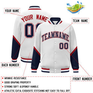 Custom White Navy Varsity Full-Snap Color Block Letterman Baseball Jacket