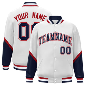 Custom White Navy Varsity Full-Snap Color Block Letterman Baseball Jacket