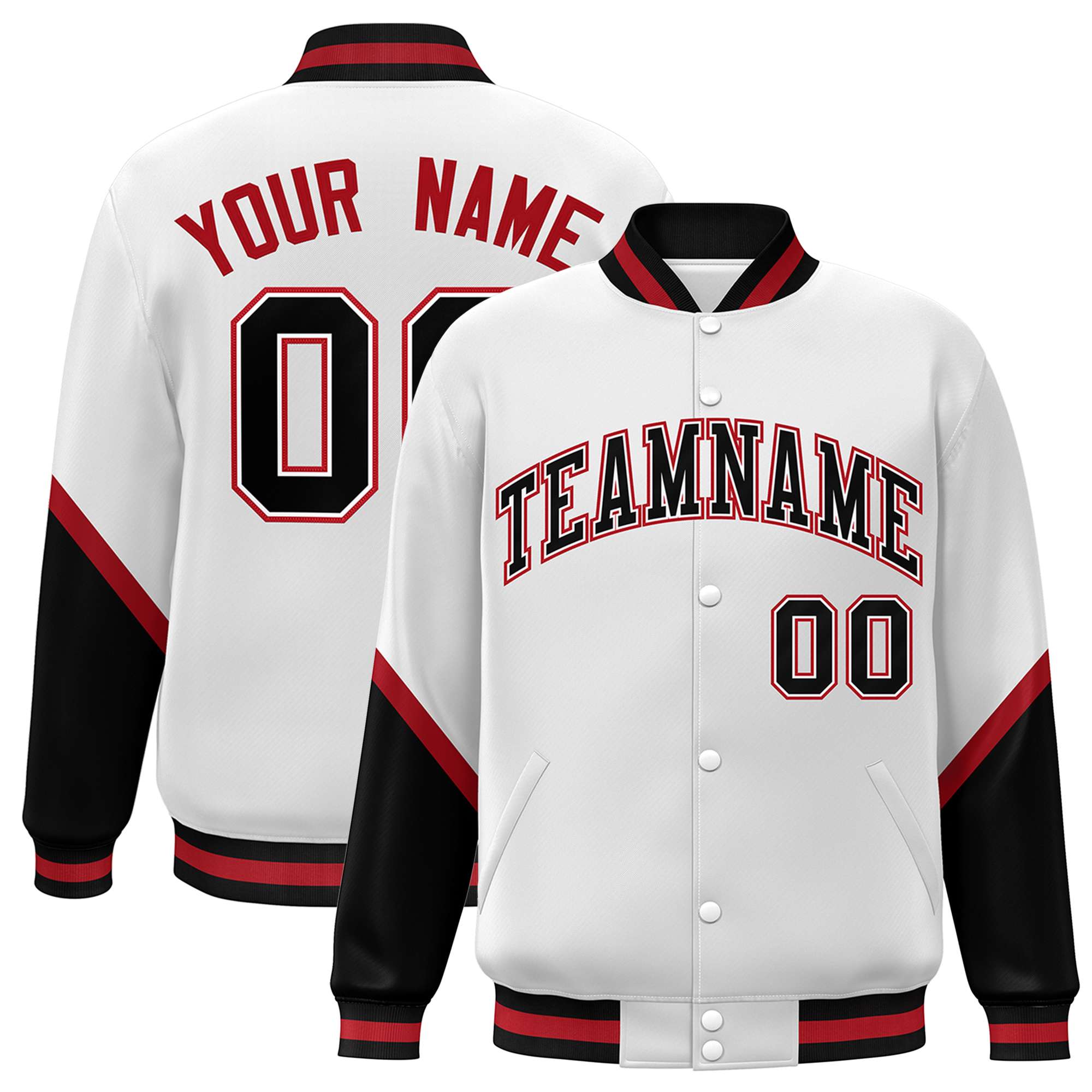 Custom White Black Varsity Full-Snap Color Block Letterman Baseball Jacket