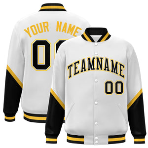 Custom White Black Varsity Full-Snap Color Block Letterman Baseball Jacket