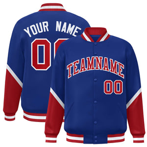 Custom Royal Red Varsity Full-Snap Color Block Letterman Baseball Jacket