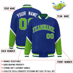 Custom Royal Green Varsity Full-Snap Color Block Letterman Baseball Jacket