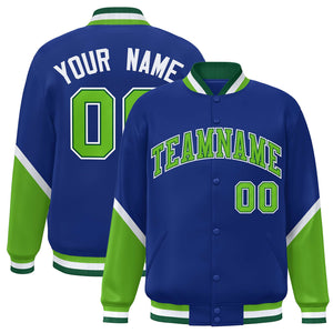 Custom Royal Green Varsity Full-Snap Color Block Letterman Baseball Jacket