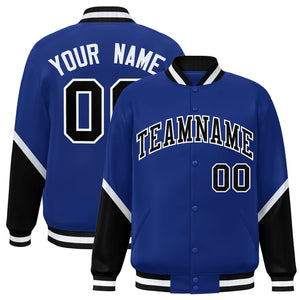 Custom Royal Black Varsity Full-Snap Color Block Letterman Baseball Jacket