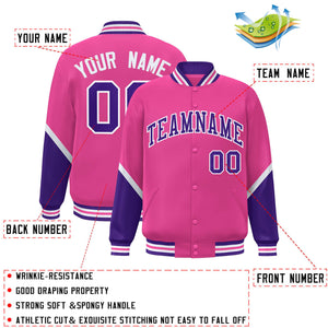 Custom Pink Purple Varsity Full-Snap Color Block Letterman Baseball Jacket