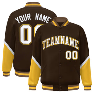 Custom Brown Gold Varsity Full-Snap Color Block Letterman Baseball Jacket