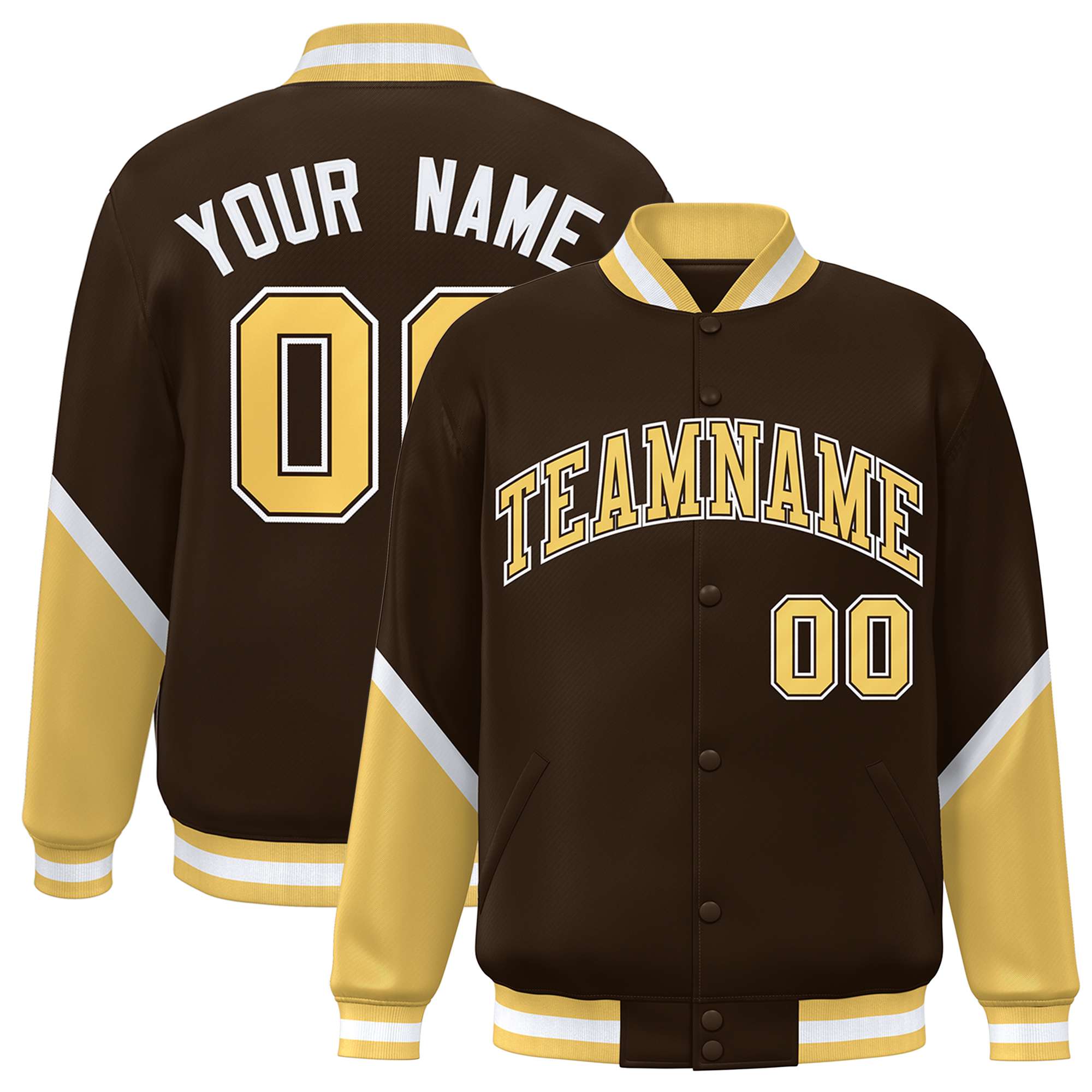 Custom Brown Khaki Varsity Full-Snap Color Block Letterman Baseball Jacket