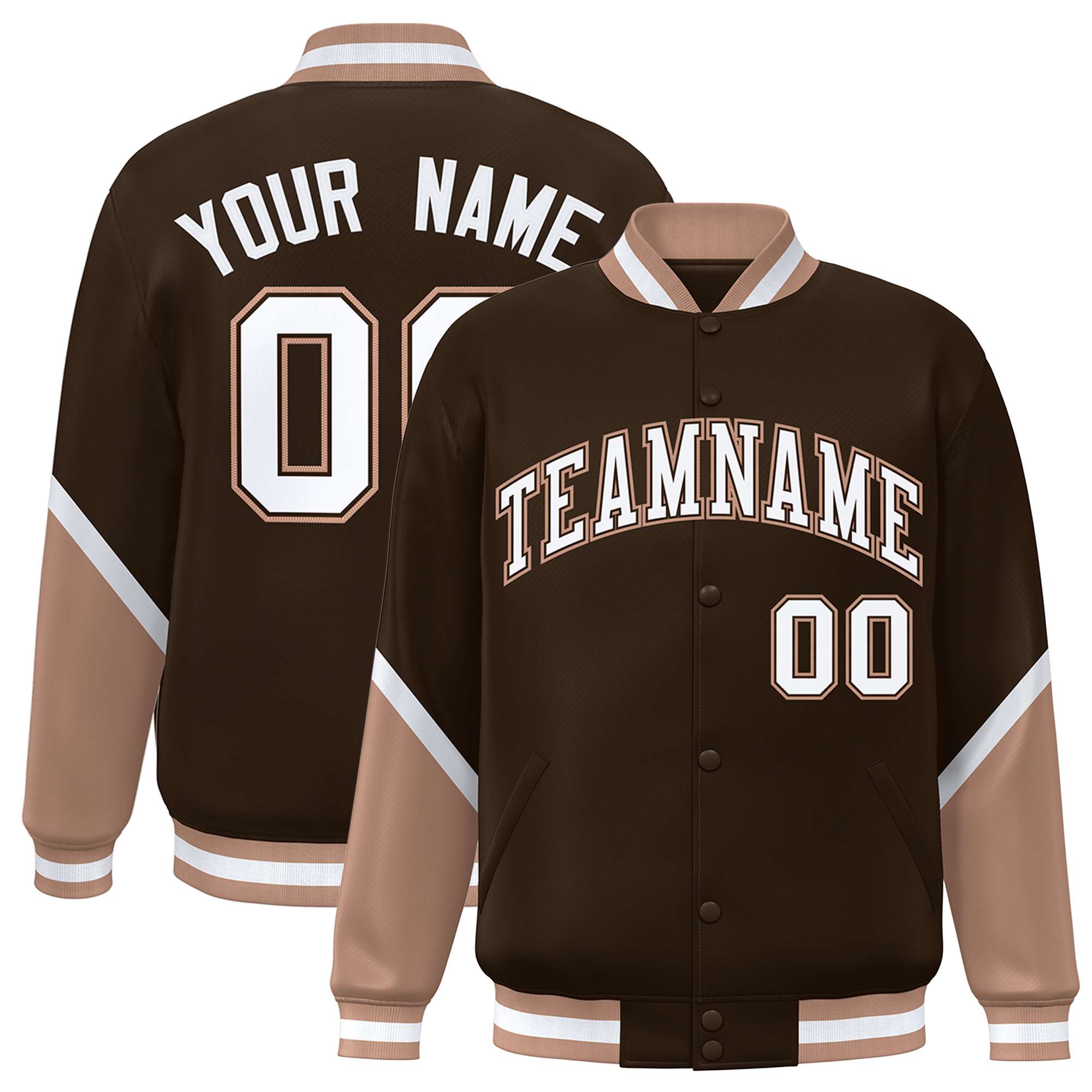 Custom Brown Tea Brown Varsity Full-Snap Color Block Letterman Baseball Jacket