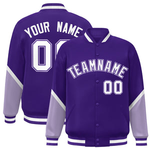 Custom Purple Light Purple Varsity Full-Snap Color Block Letterman Baseball Jacket