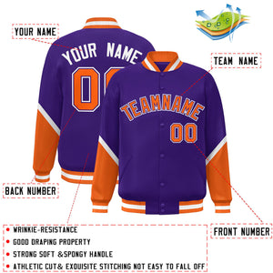 Custom Purple Orange Varsity Full-Snap Color Block Letterman Baseball Jacket