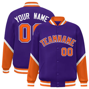 Custom Purple Orange Varsity Full-Snap Color Block Letterman Baseball Jacket