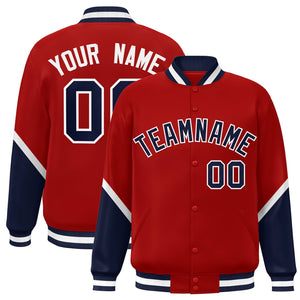 Custom Red Navy Varsity Full-Snap Color Block Letterman Baseball Jacket