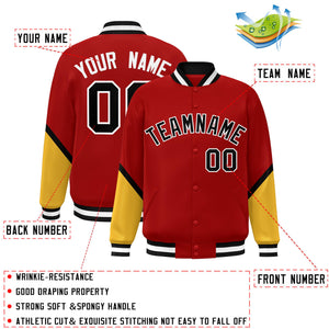 Custom Red Gold Varsity Full-Snap Color Block Letterman Baseball Jacket