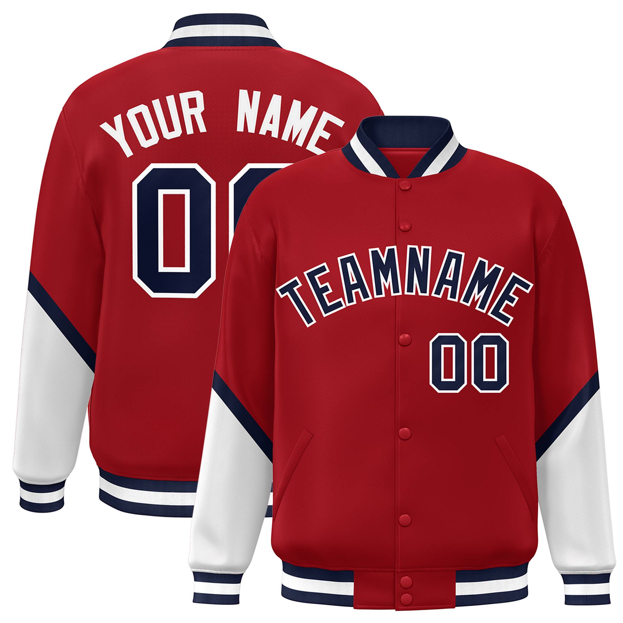 Custom Red White Varsity Full-Snap Color Block Letterman Baseball Jacket