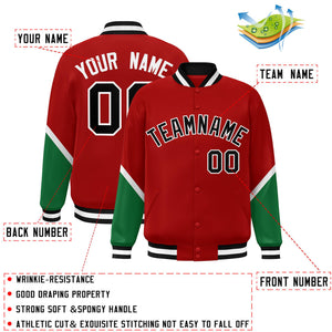 Custom Red Kelly Green Varsity Full-Snap Color Block Letterman Baseball Jacket