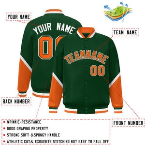 Custom Green Orange Varsity Full-Snap Color Block Letterman Baseball Jacket