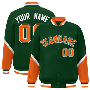 Custom Green Orange Varsity Full-Snap Color Block Letterman Baseball Jacket